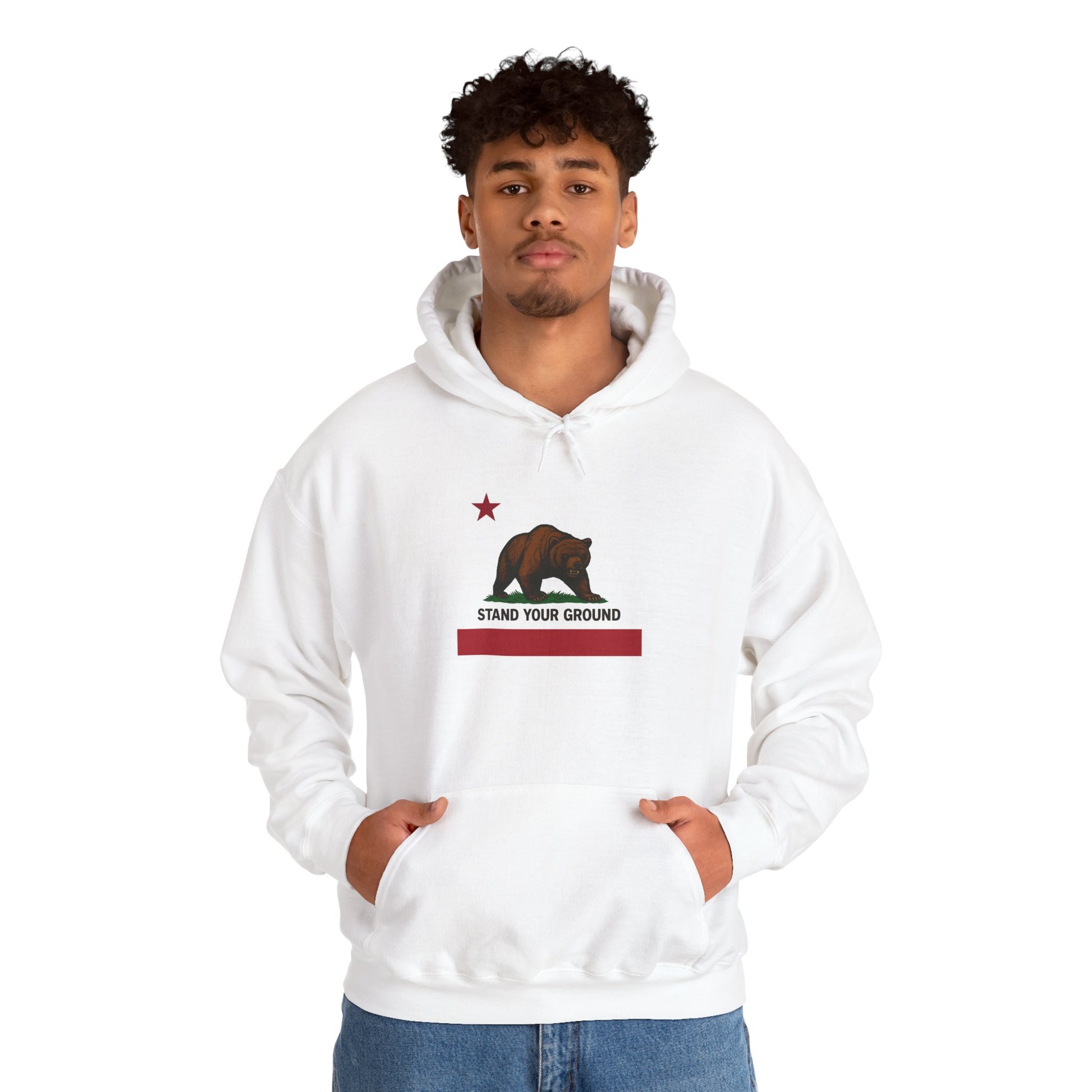 "Stand Your Ground" Protest Hoodie White Medium Logo – Power in Print