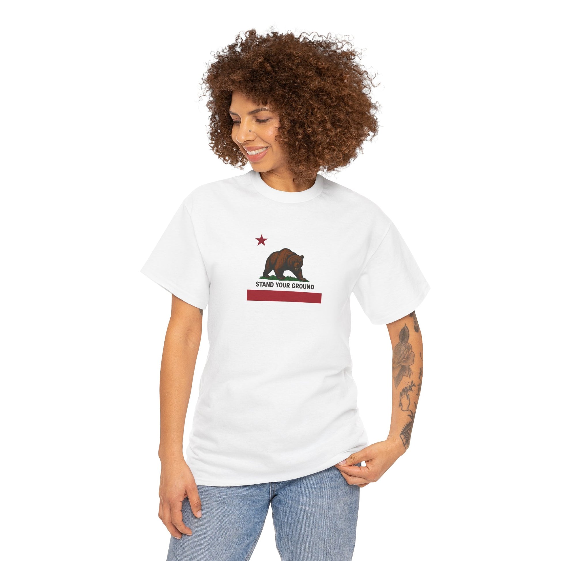 "Stand Your Ground" Protest Tee White Medium Logo – Power in Print